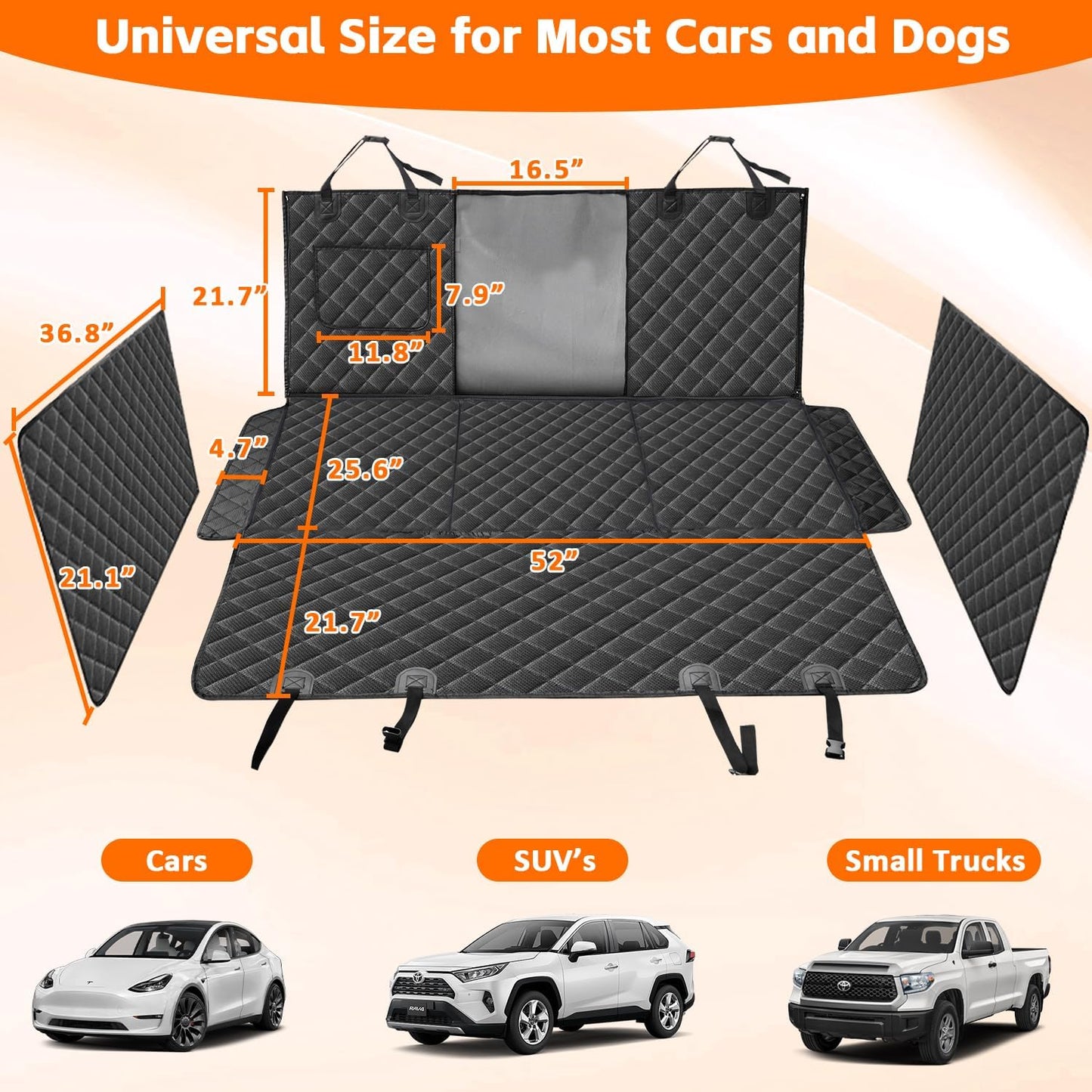 Dog Car Seat Cover for Back Seat Extender for Dogs,Hard Bottom Car Seat Cover for Dogs with Car Door Protectors, Waterproof and Scratch-Resistant Seat Covers for Cars Suv&Truck