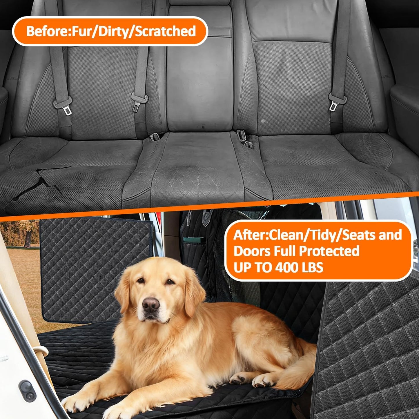 Dog Car Seat Cover for Back Seat Extender for Dogs,Hard Bottom Car Seat Cover for Dogs with Car Door Protectors, Waterproof and Scratch-Resistant Seat Covers for Cars Suv&Truck