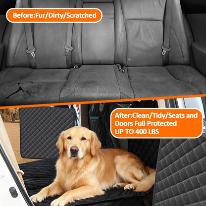 Dog Car Seat Cover for Back Seat Extender for Dogs,Hard Bottom Car Seat Cover for Dogs with Car Door Protectors, Waterproof and Scratch-Resistant Seat Covers for Cars Suv&Truck