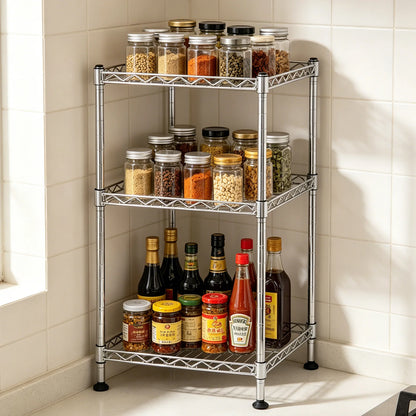 3Tier Wire Shelving Rack Metal Storage Shelf Unit for Laundry Bathroom Kitchen Pantry Closet